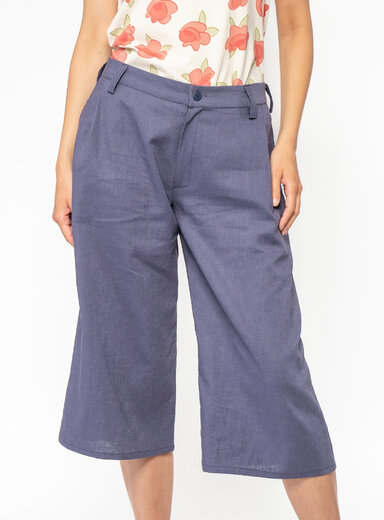 Dámske krátke culottes modré zo 100% ľanu